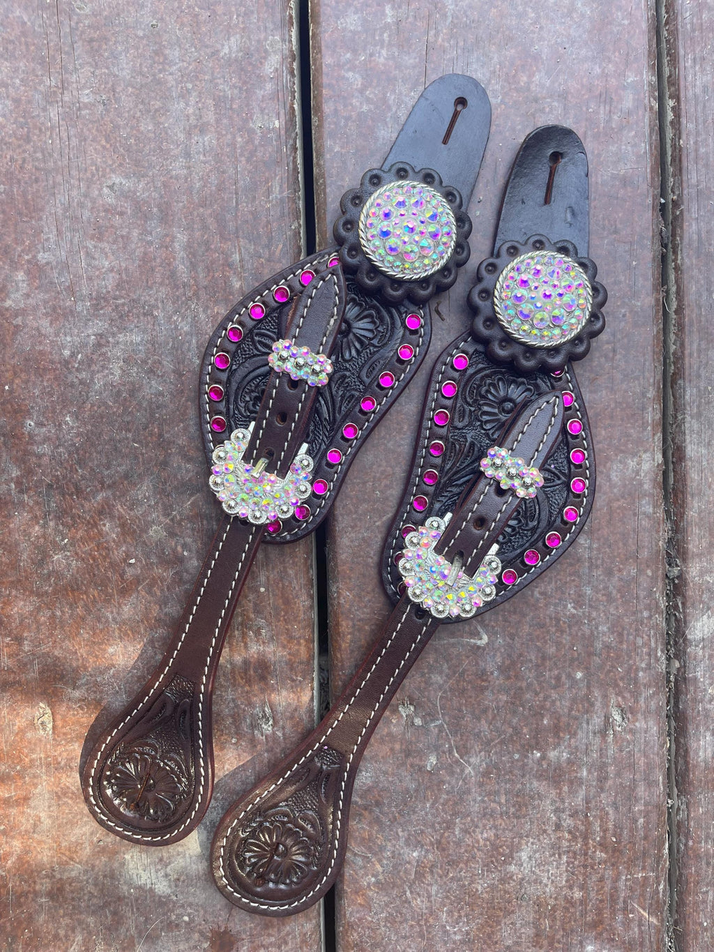 Womens Western Bling Spur Straps | Leather Rhinestone Cowgirl Boot Accessories