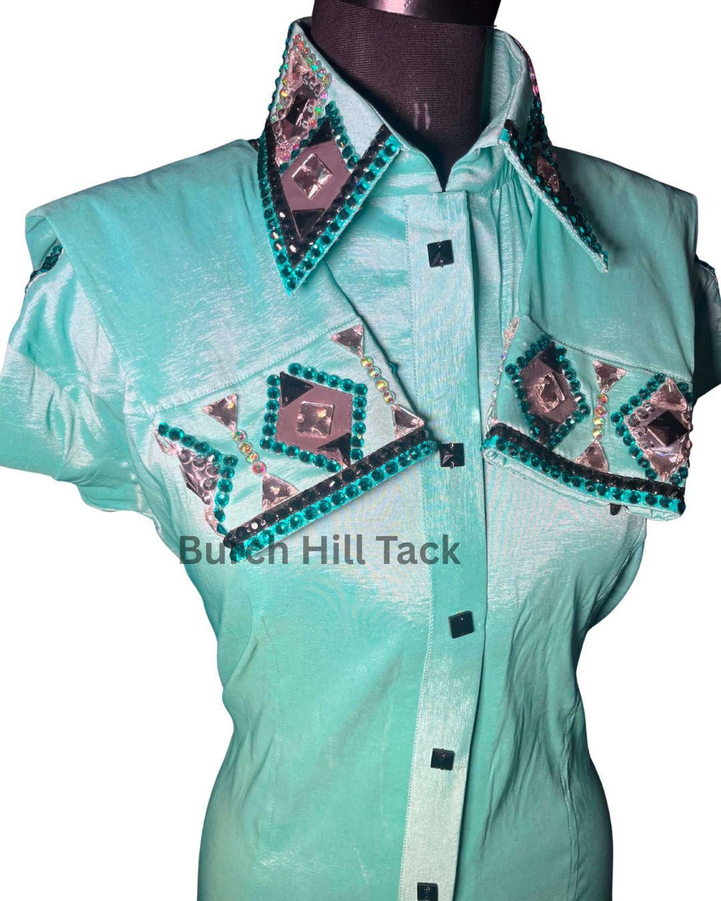 Western Show Shirt, Rhinestone Embellished, Made to Order| Turquoise