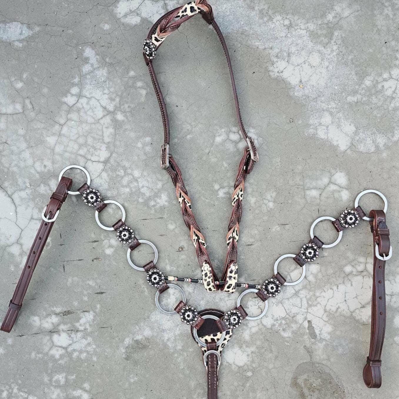 Western Horse Tack Set | Cheetah Twisted Ring Set | Made to Order (BHT116)