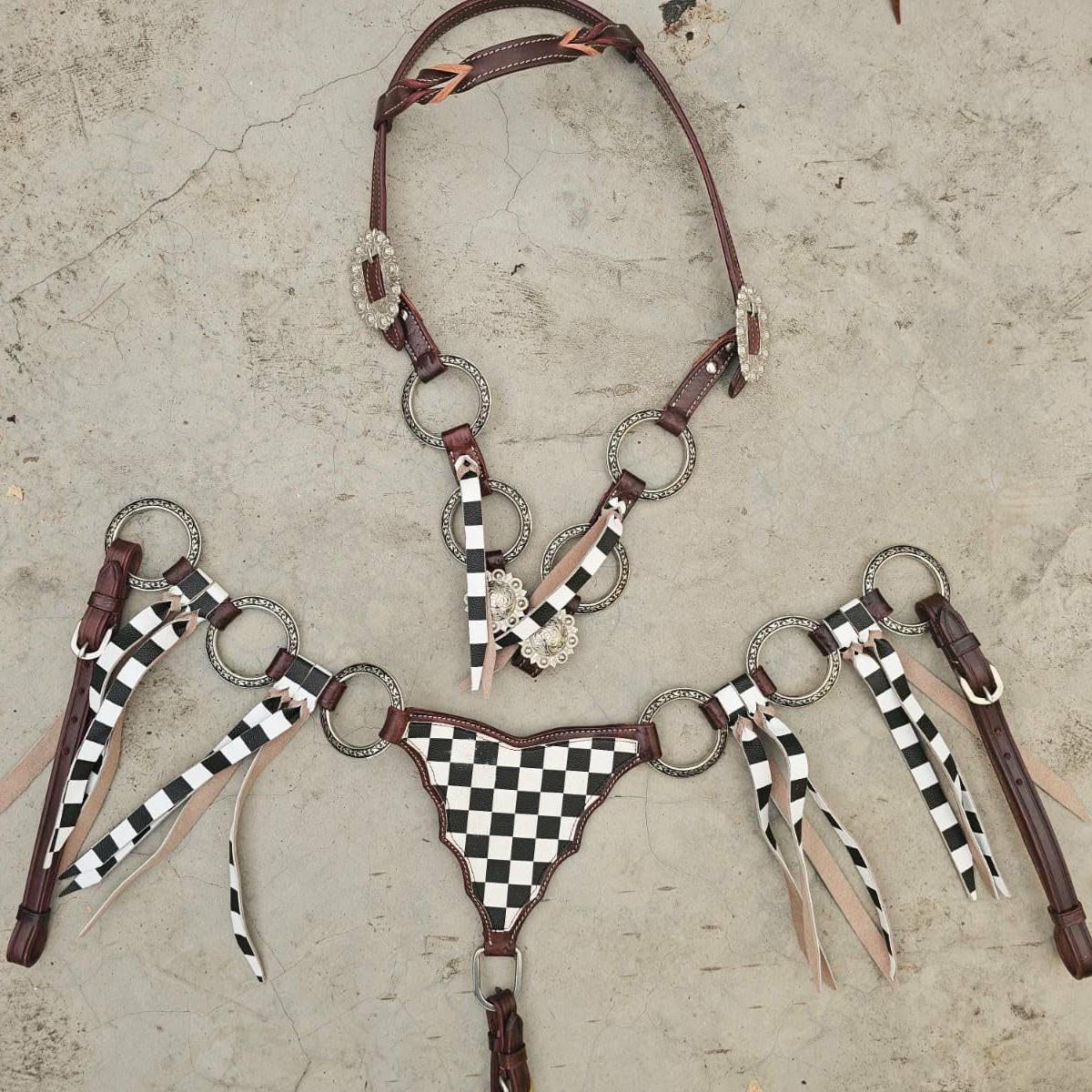 Western Horse Tack Set | B&W Checker Ring Set | Made to Order (BHT117)