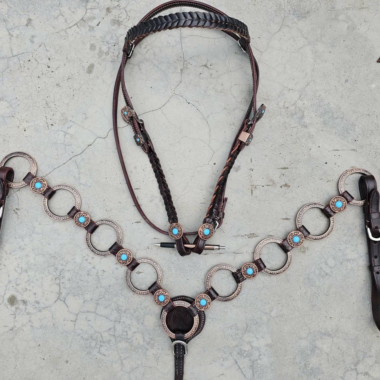 Western Horse Tack Set | Turquoise Browband Ring Set | Made to Order (BHT118)