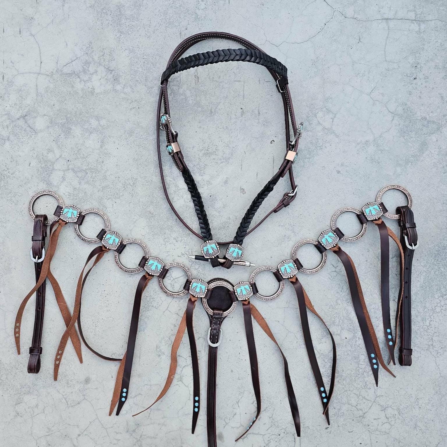Western Horse Tack Set | Turquoise Fringe Ring Set | Made to Order (BHT122)