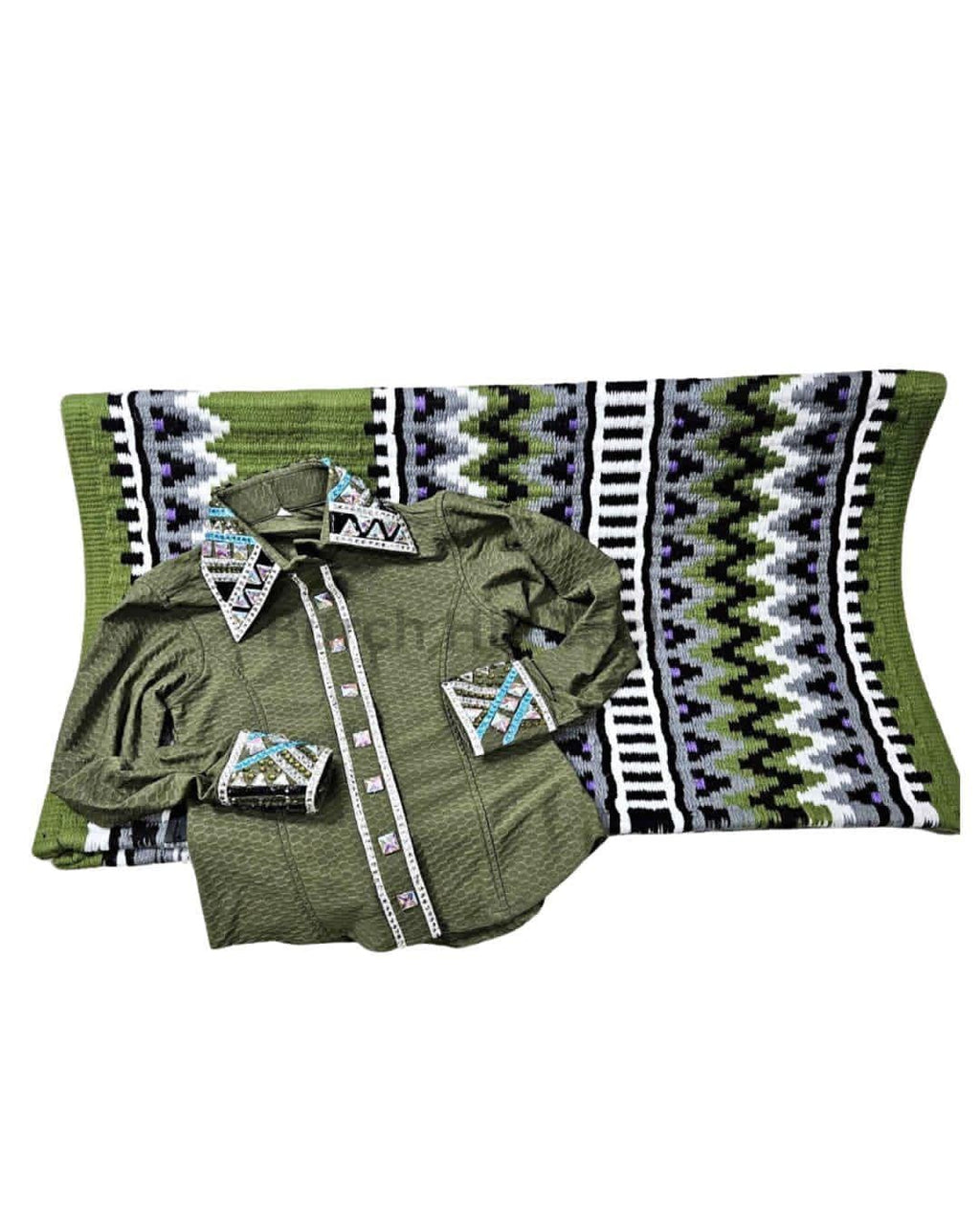 Western Show Shirt + Show Pad, Rhinestone Embellished, Made to Order | Olive Green (BHT-SP066)