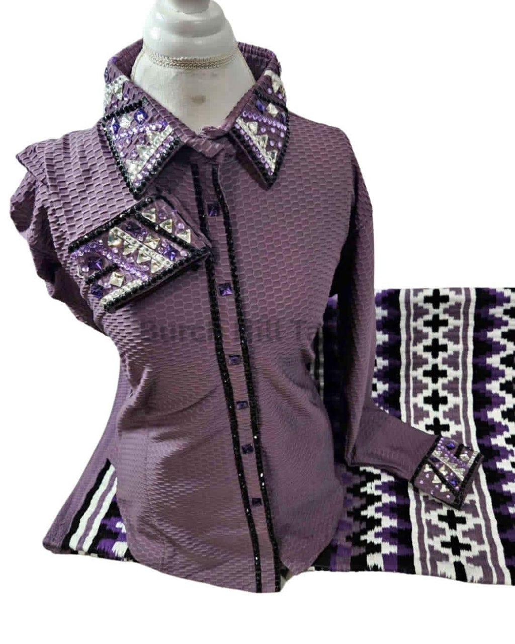 Western Show Shirt + Show Pad, Rhinestone Embellished, Made to Order | Purple (BHT-SP068)