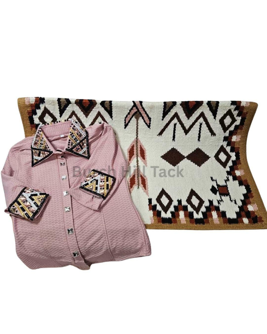 Western Show Shirt + Show Pad, Rhinestone Embellished, Made to Order | Cream & Rust (BHT-SP071)