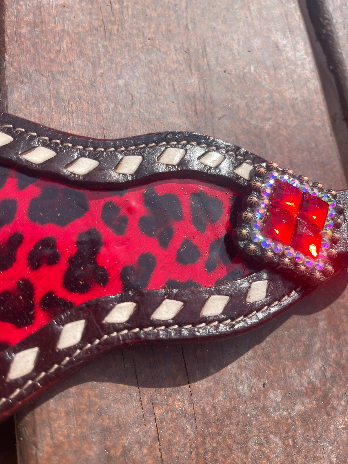 Red cheetah print Leather Bronc Halter Pieces
