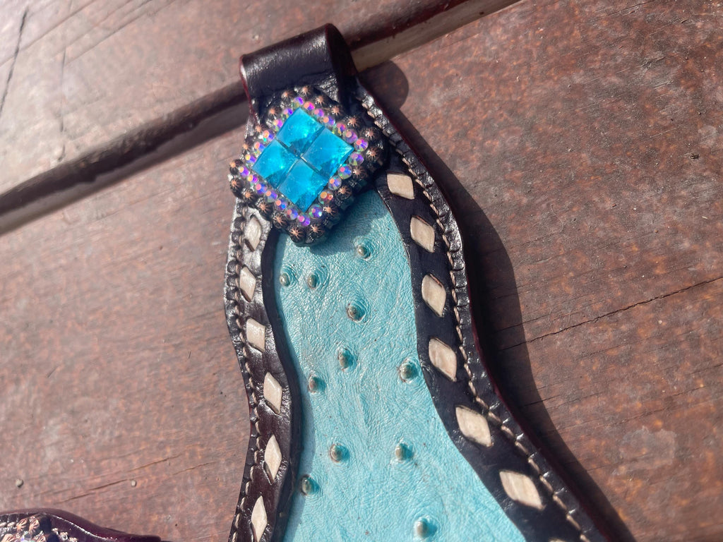 Turquoise Leather Bronc Halter Pieces