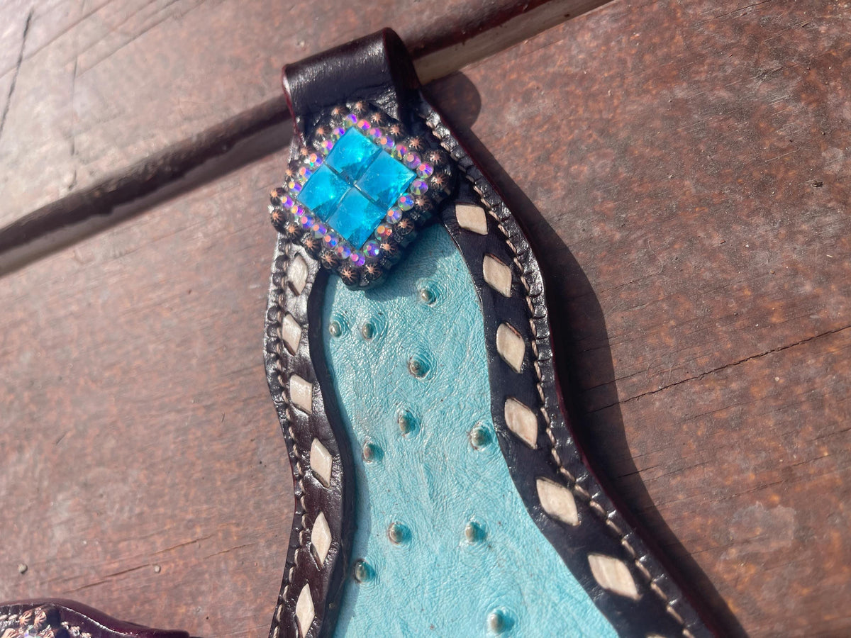 Turquoise Leather Bronc Halter Pieces