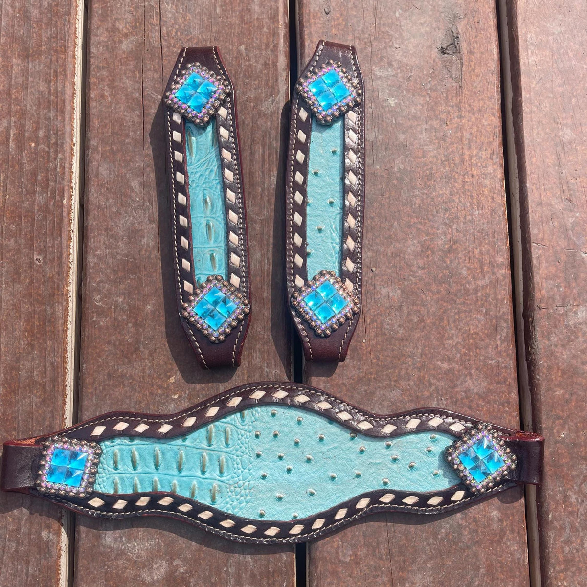 Turquoise Leather Bronc Halter Pieces
