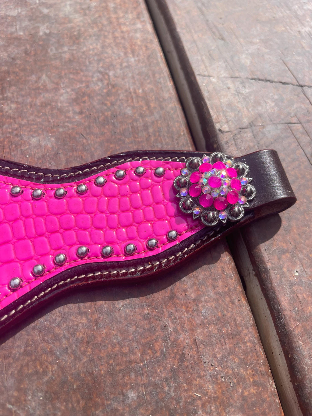 Hot Pink print Leather Bronc Halter Pieces