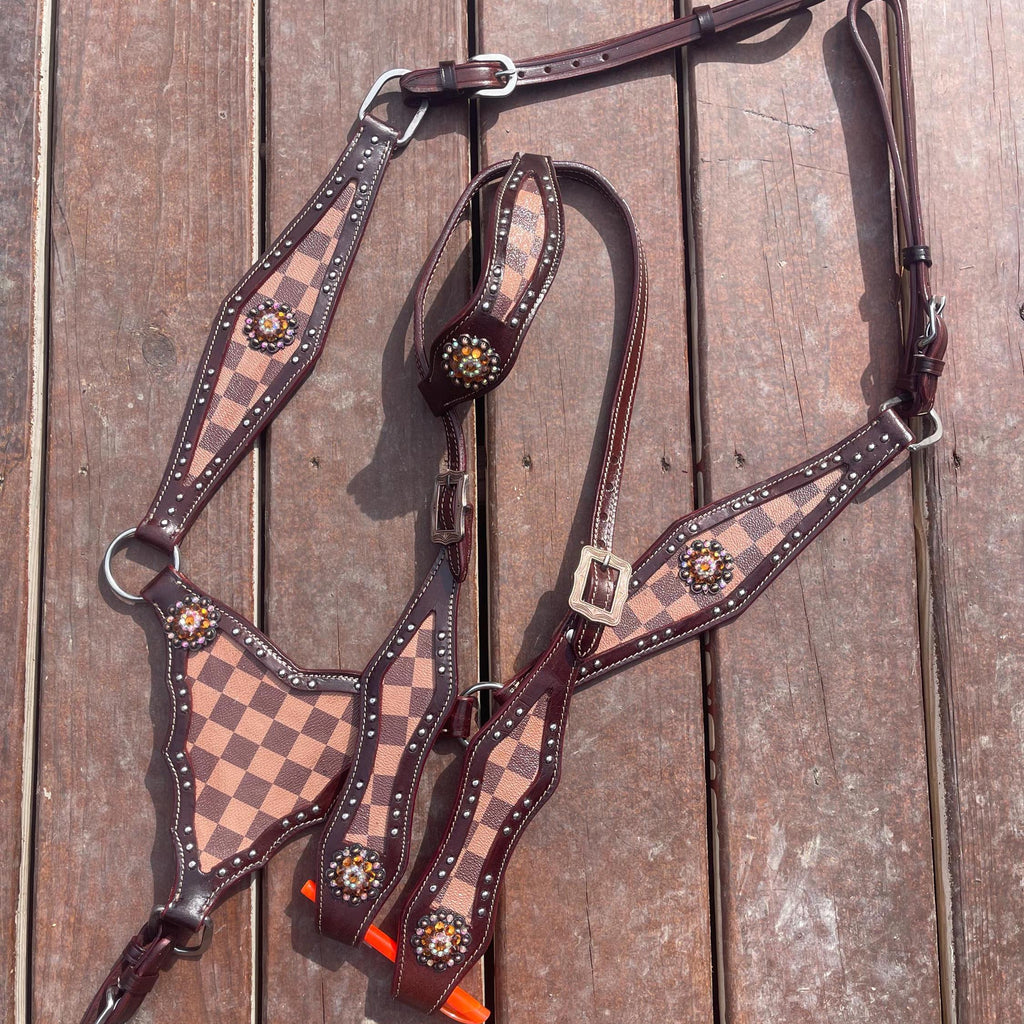 Brown Checker Tack Set- Made to Order