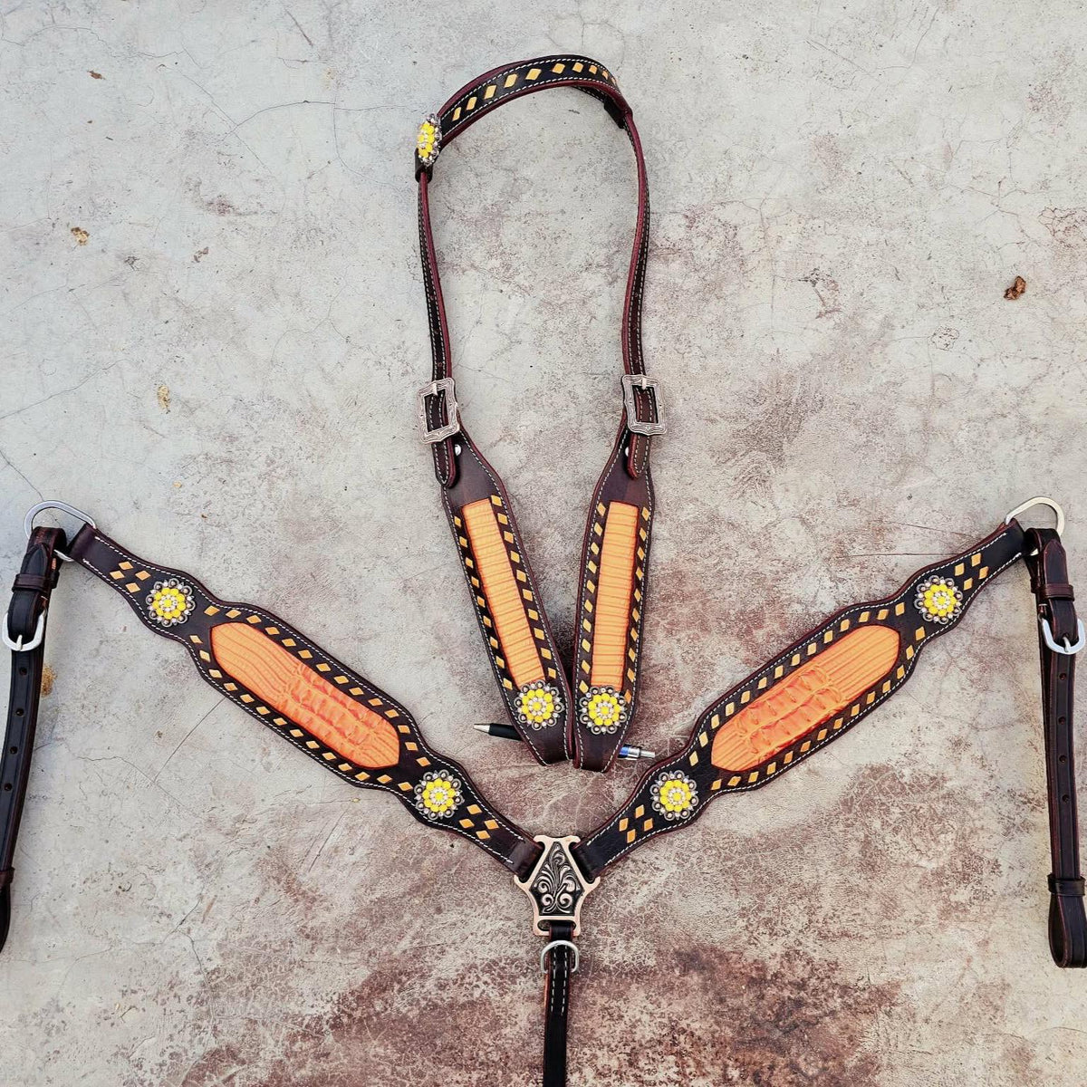 Orange and dark brown Western Barrel Racing Tack Set| Made to Order