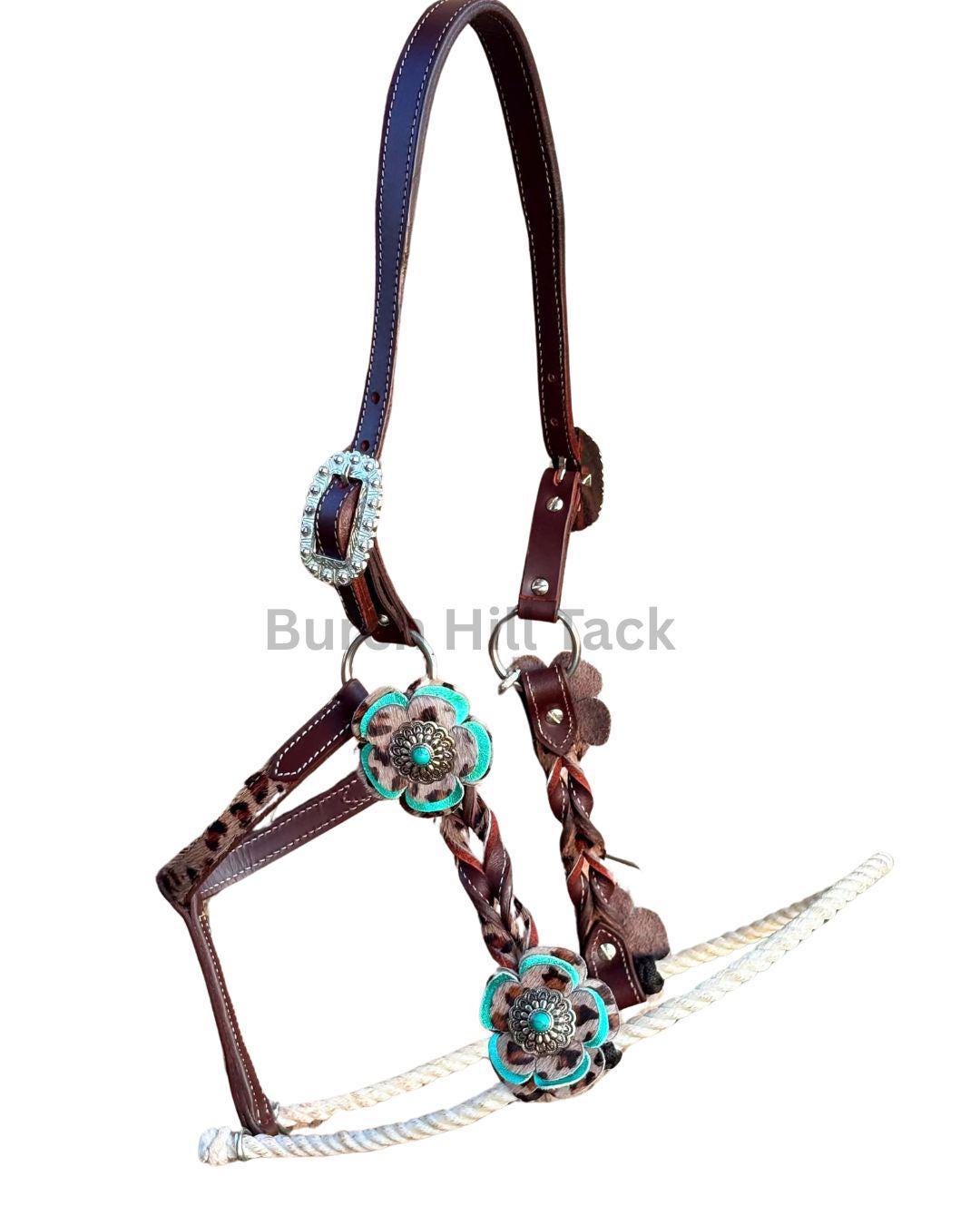 Turquoise & Leopard print floral western halter