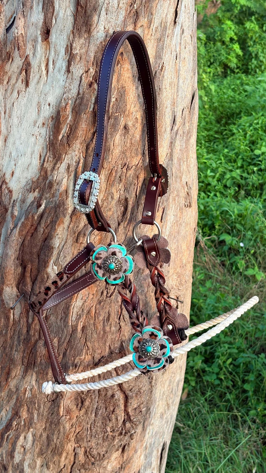 Turquoise & Leopard print floral western halter