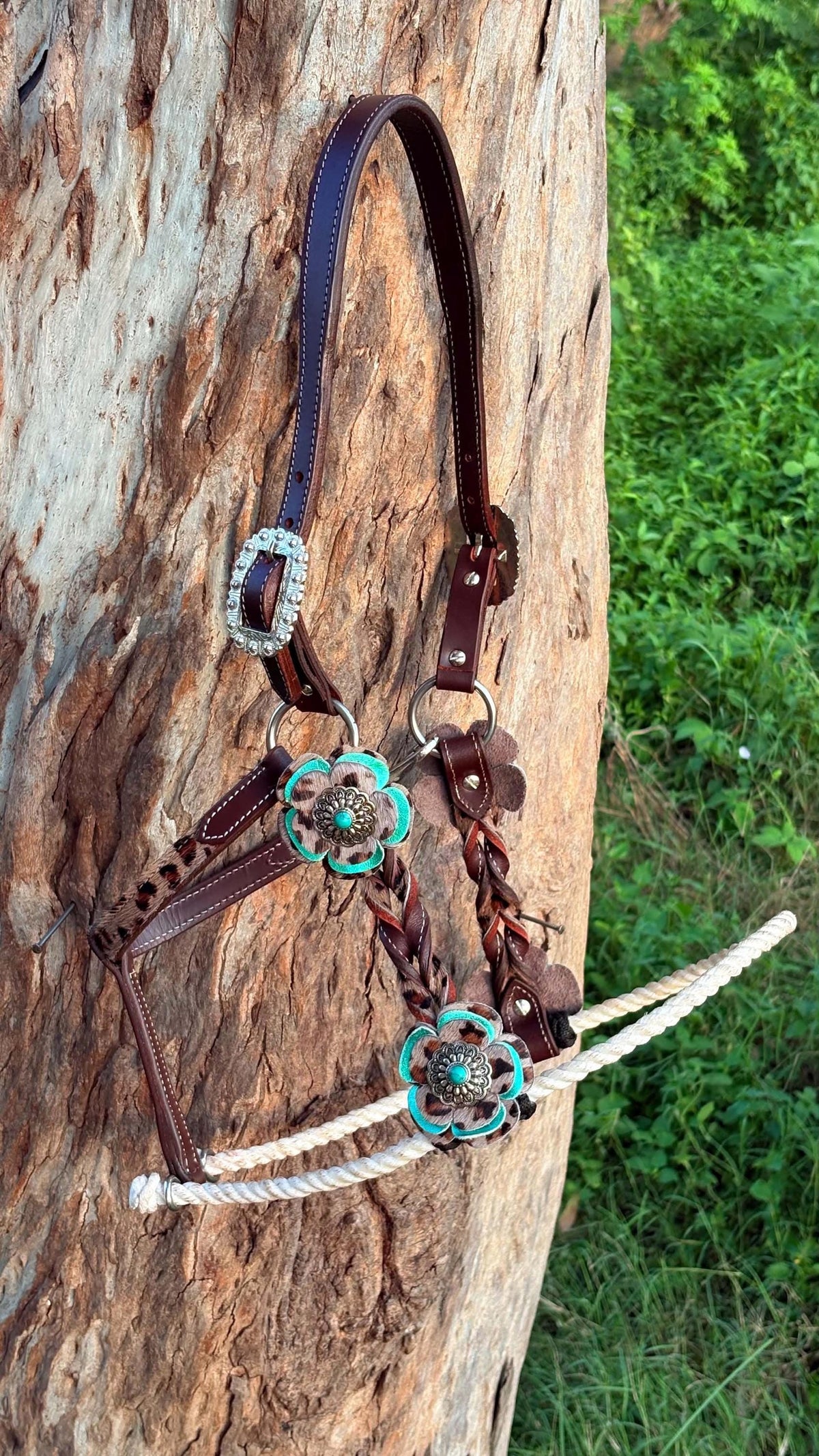 Turquoise & Leopard print floral western halter