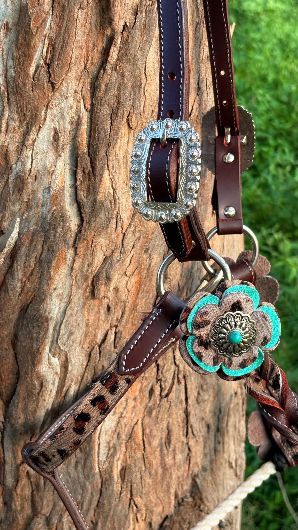 Turquoise & Leopard print floral western halter