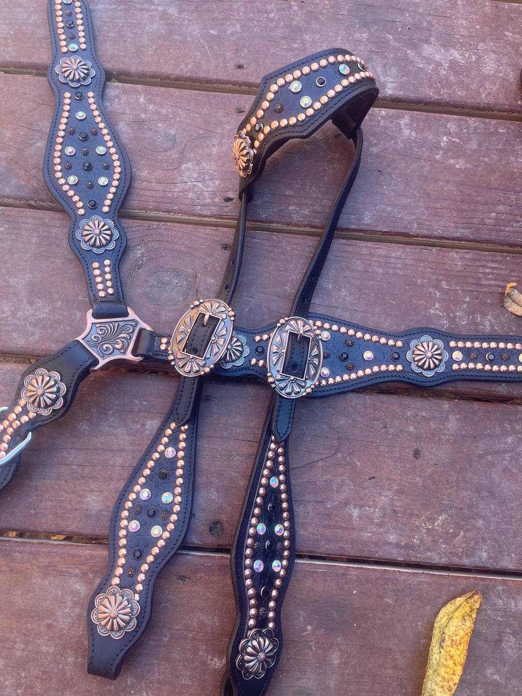 Black Leather  Western Horse Tack Set, breastplate, headstall
