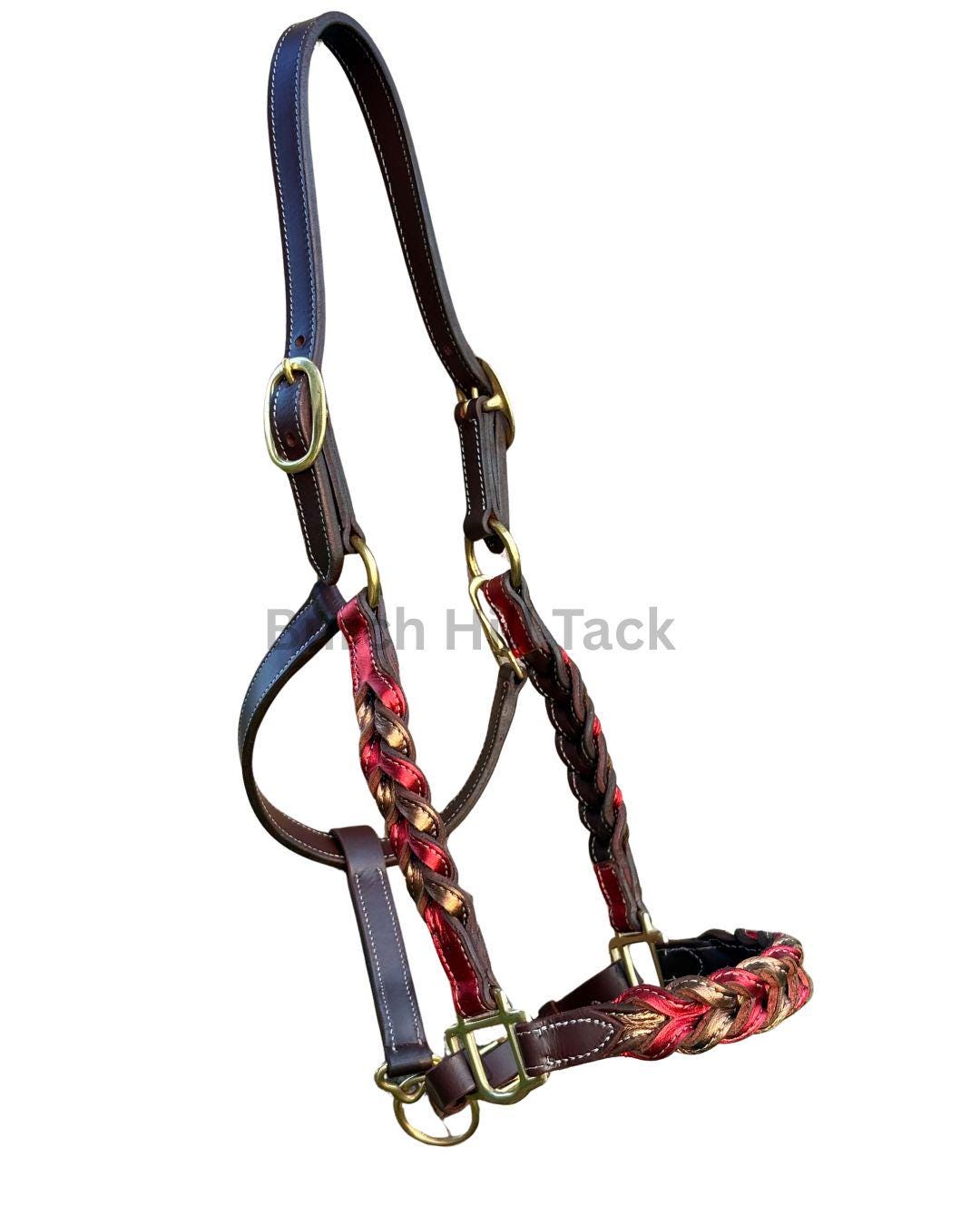 Red braided Western horse Halter