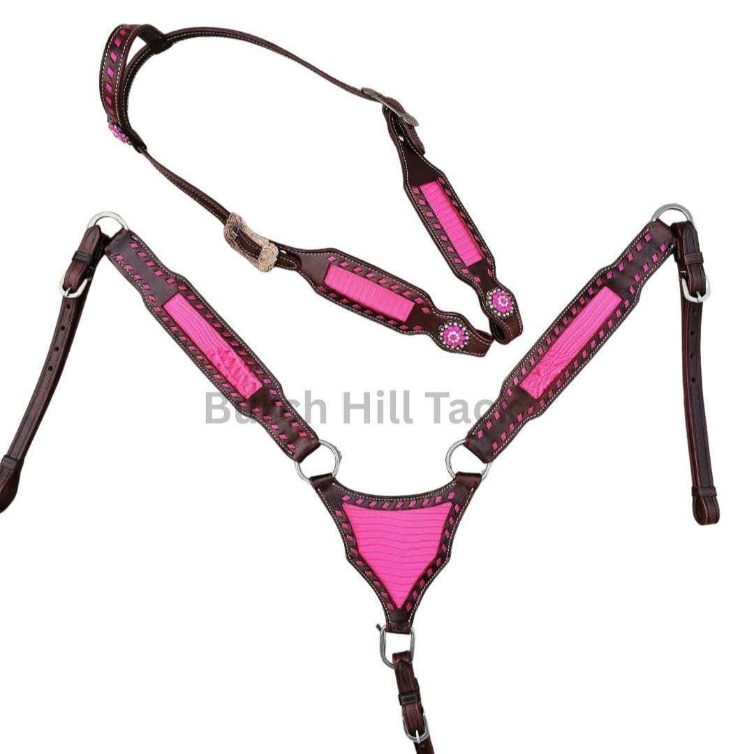 Western Tack Set, hot pink Headstall and breastplate