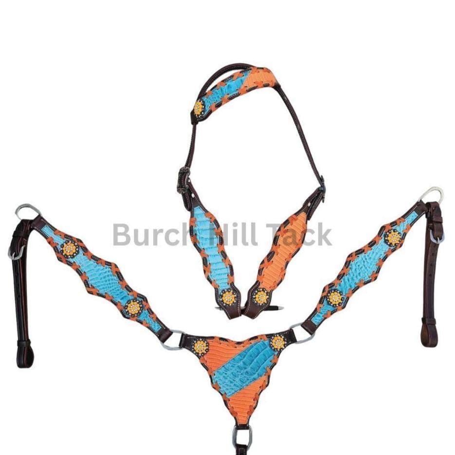 Western Tack Set, Buck stitch Headstall and breastplate