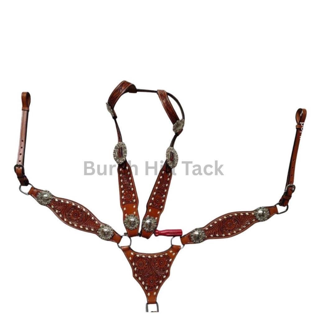 Western Tack Set, leather tooled Headstall and breastplate