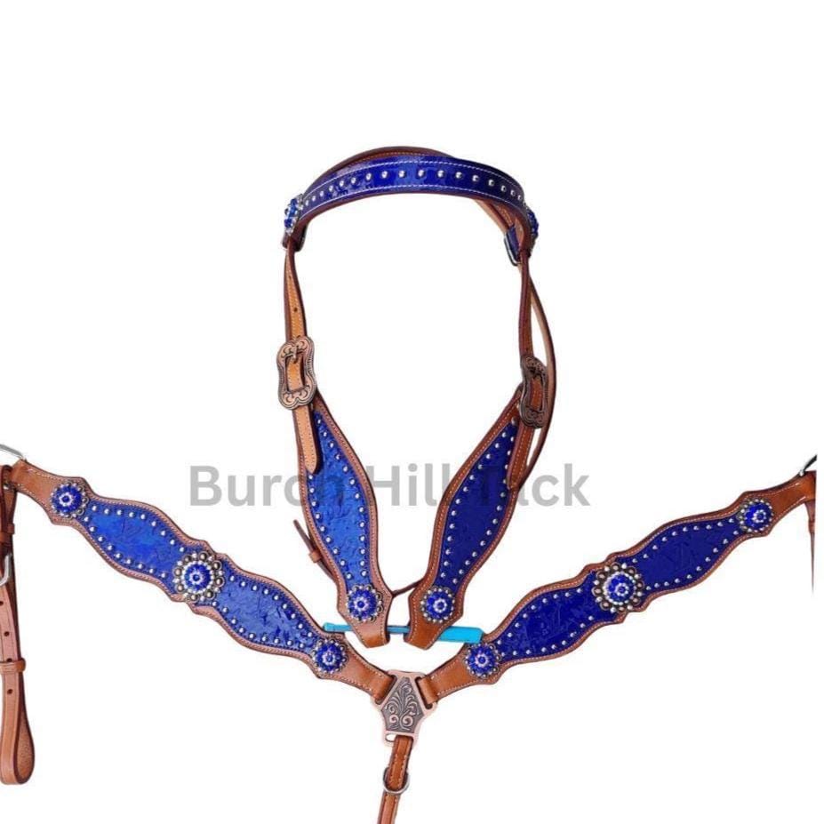Western Tack Set, Royal blue Headstall and breastplate