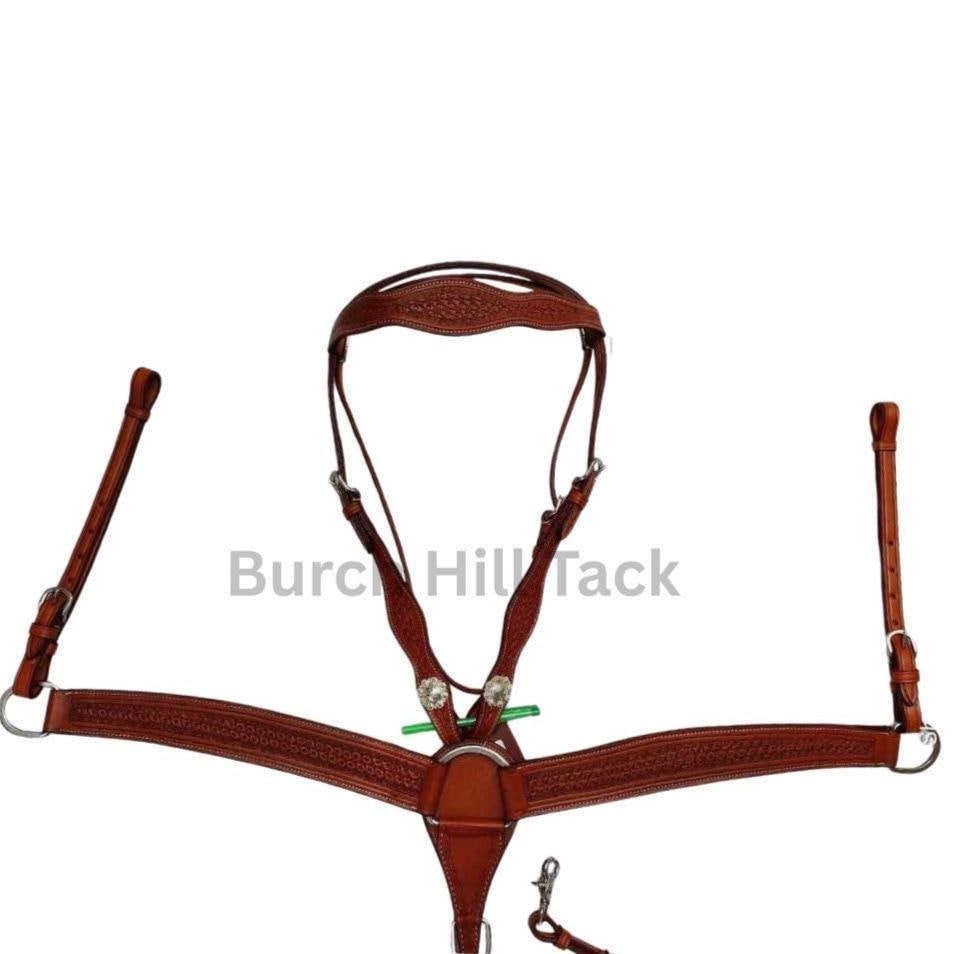 Western Tack Set, leather tooled Headstall and breastplate