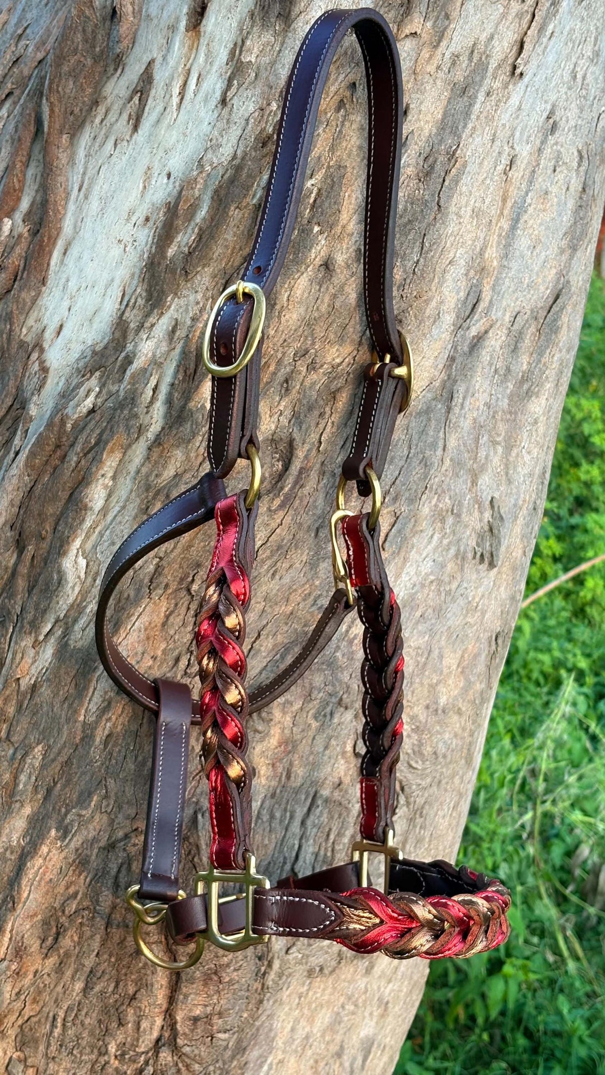 Red braided Western horse Halter