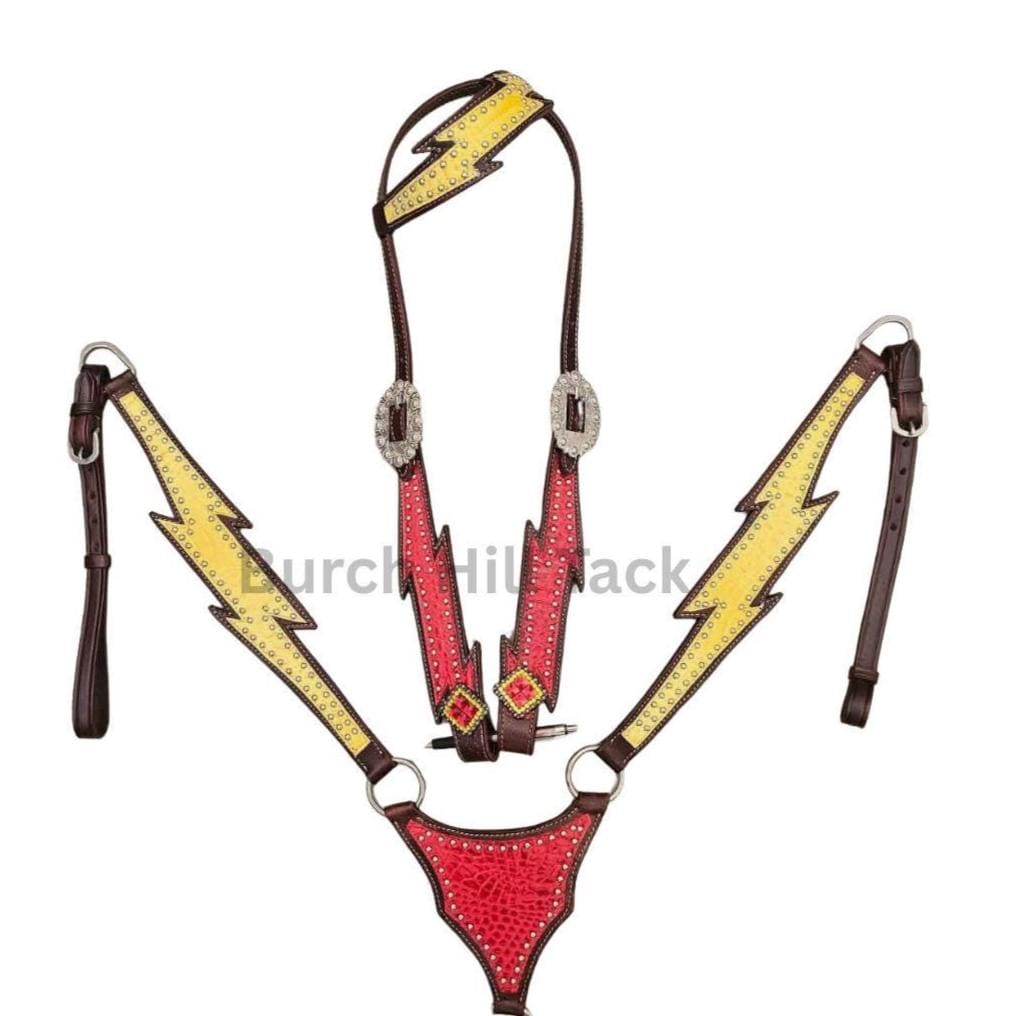 Western Tack Set, lightening bolt Headstall and breastplate
