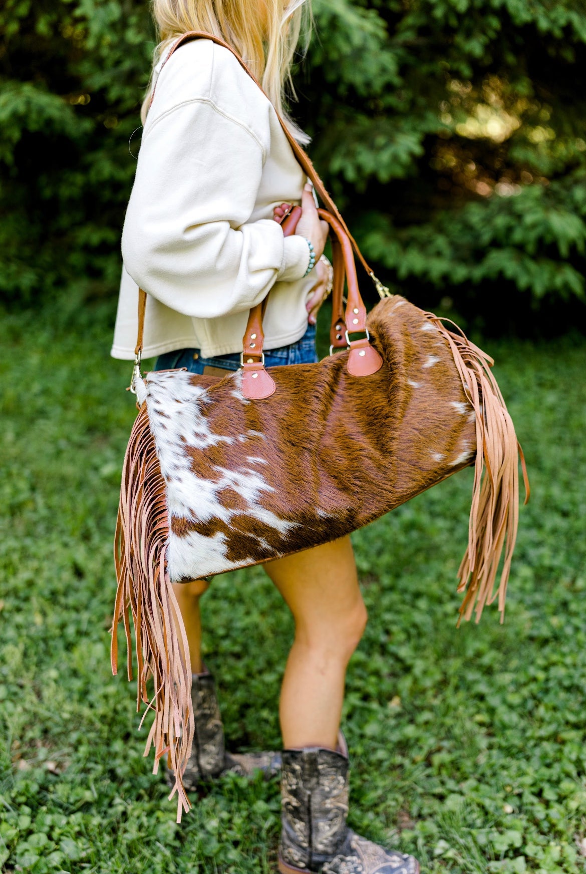 Fringe Cowhide Duffle Bag