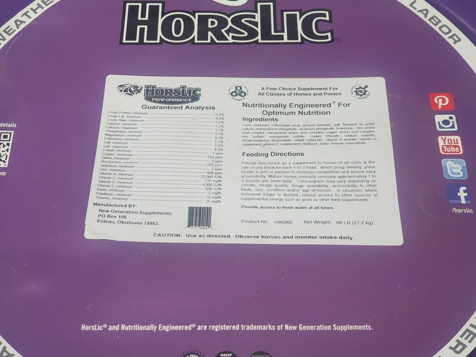 Horslic Performance Supplement 60# Tub