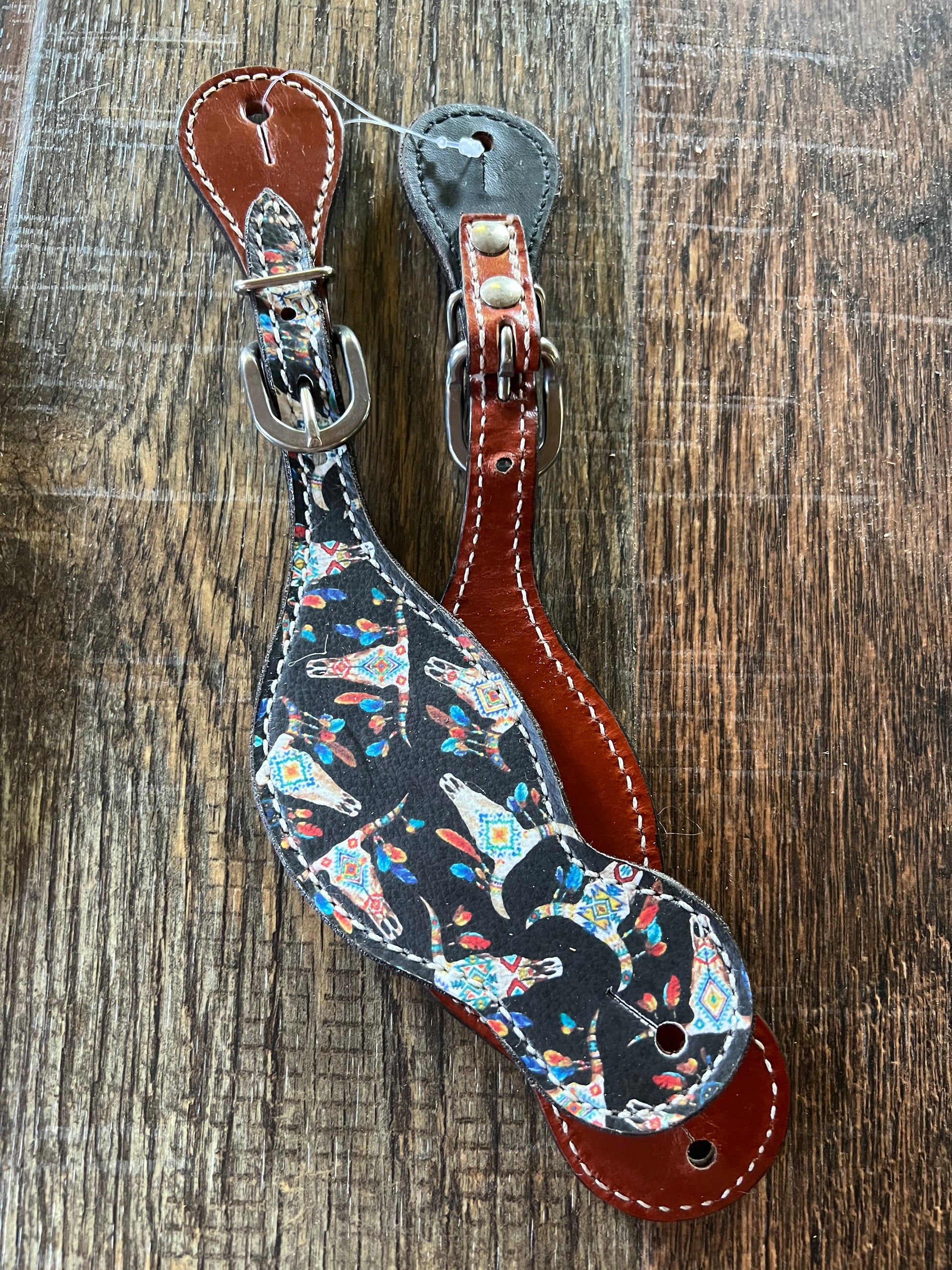 Ladies Bullskull leather spur straps
