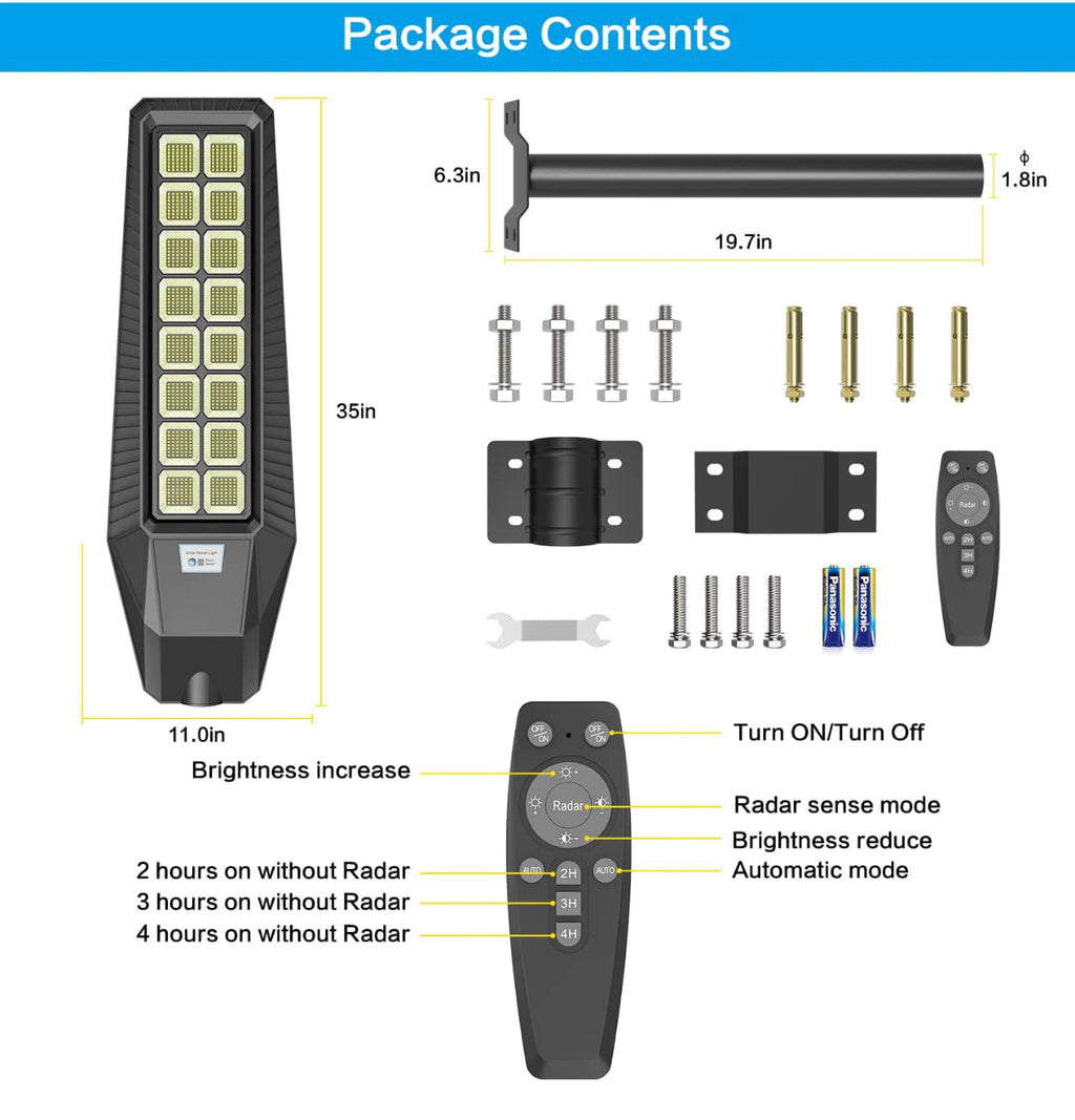 2 Pack 4600W Solar Street Lights Outdoor 190000 Lumens Dusk to Dawn With Remote and Motion Sensor