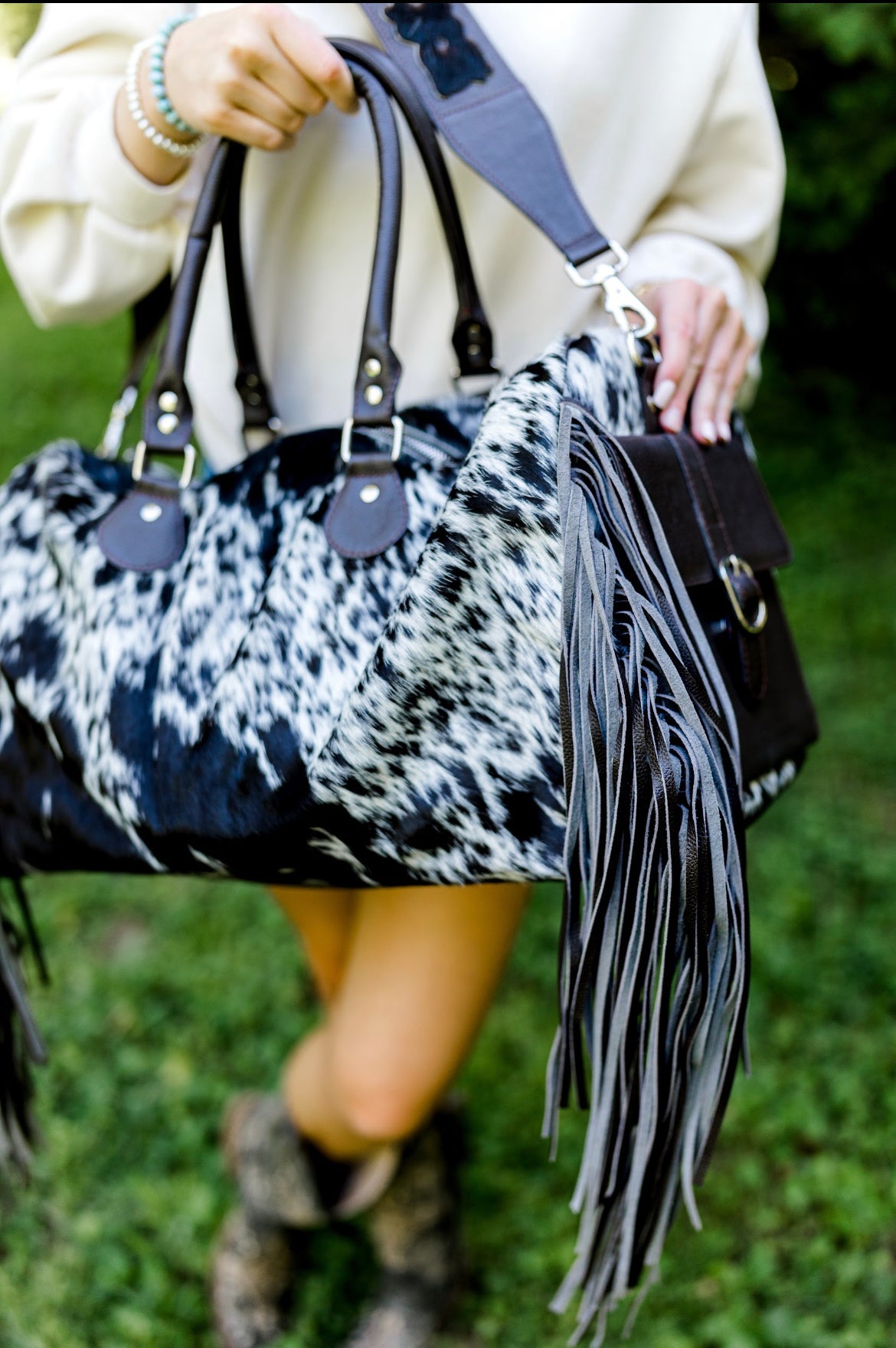 Fringe Cowhide Duffle Bag