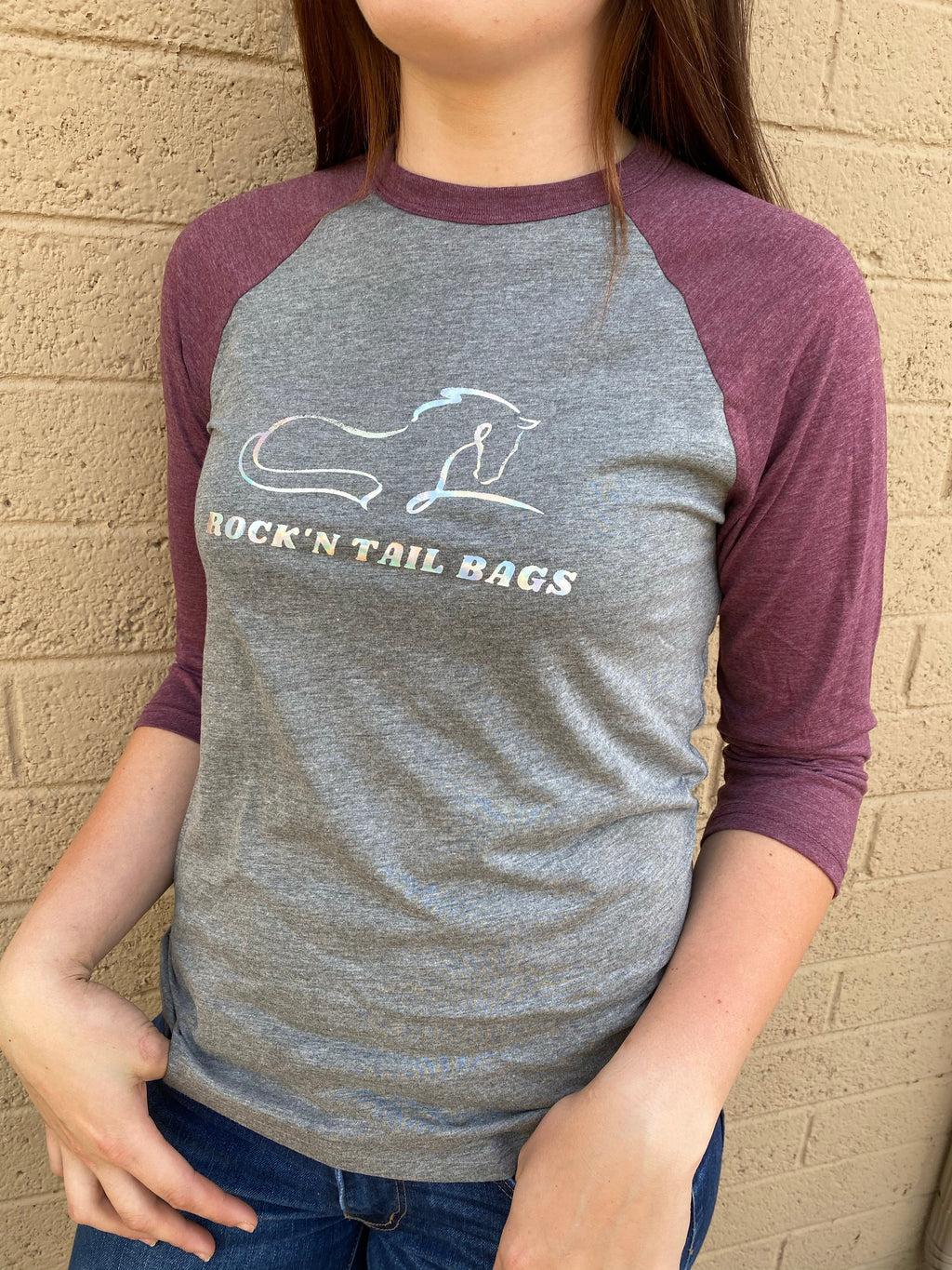 Wine/Grey Baseball Tee