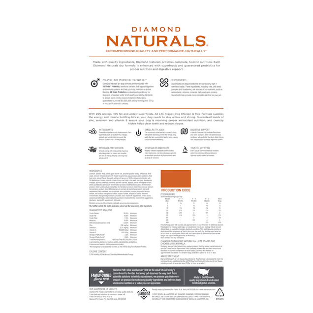 Diamond Naturals All Life Stages Chicken & Rice Dry Dog Food (40lb)