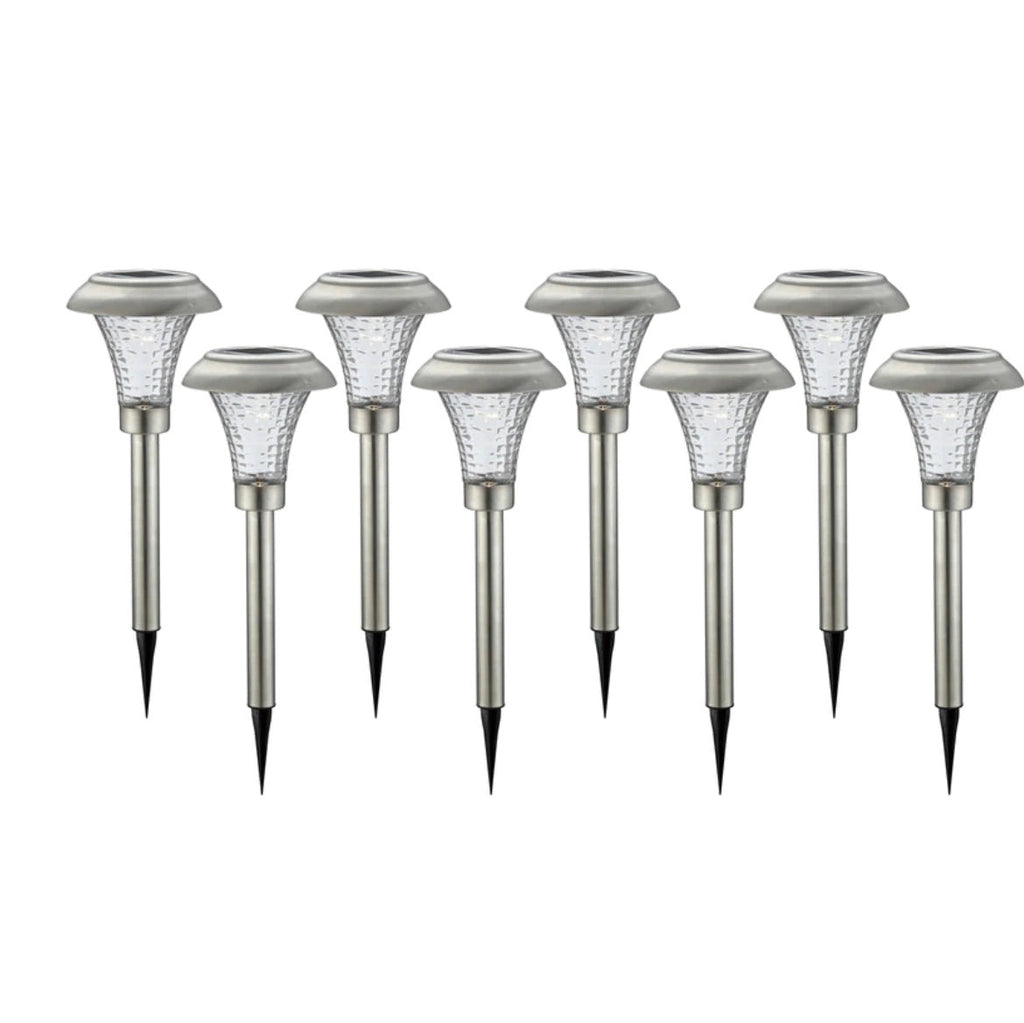 High-End 8 Pack Solar Pathway Lights Glass Stainless Steel Warm White, Auto On/off 15 Lumen
