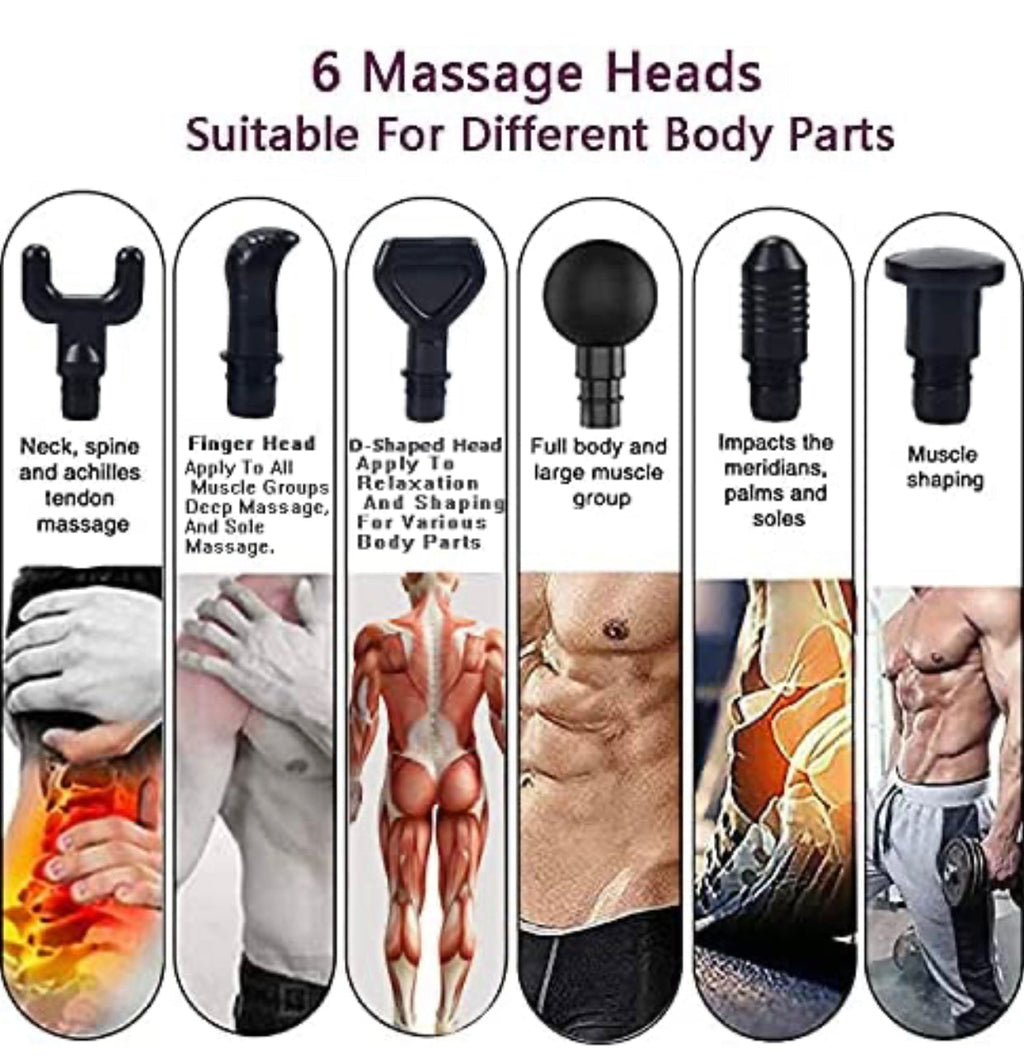 Massage Gun for Athletes, Portable Fiber Carbon Massager Gun with 6 Massage Heads 20 Speed