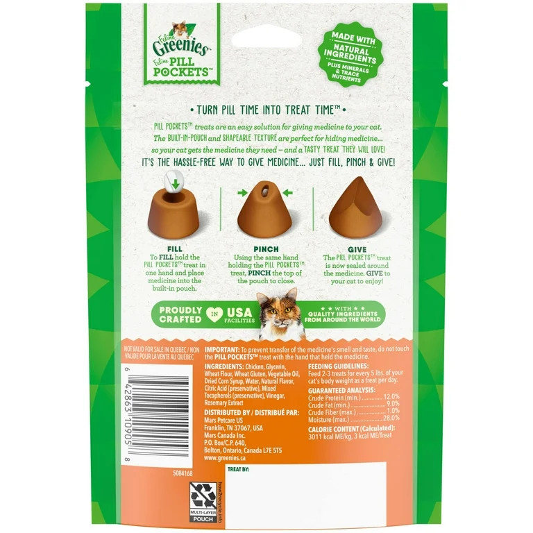 Greenies Feline Chicken Flavored Tablet Pill Pockets (3oz) (85ct)