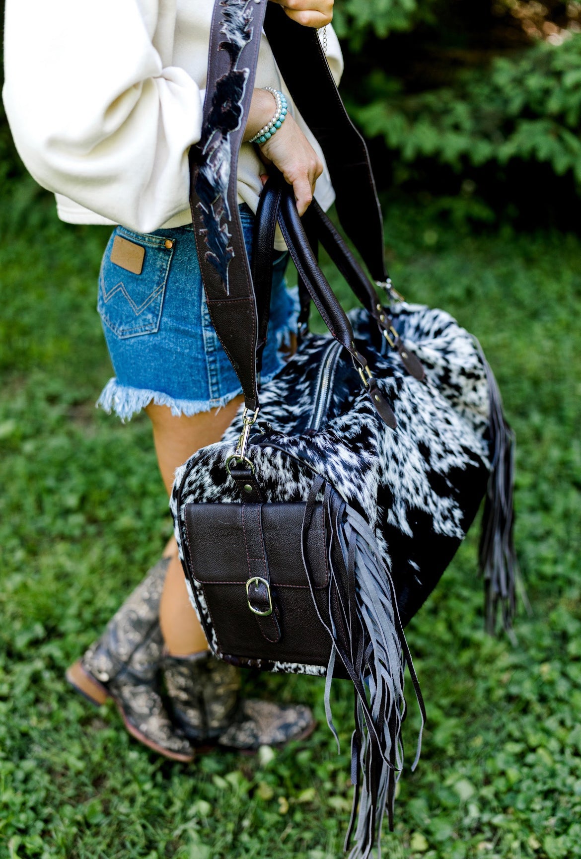 Fringe Cowhide Duffle Bag