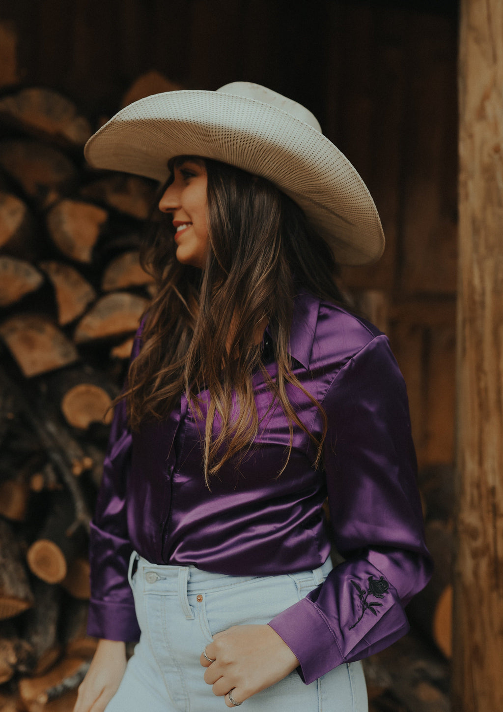 PURPLE SATIN RODEO SHIRT