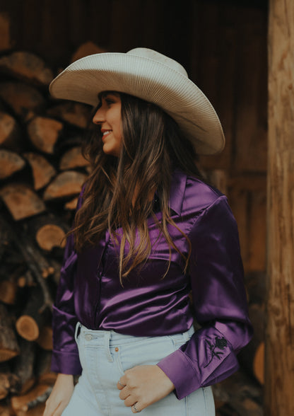 PURPLE SATIN RODEO SHIRT