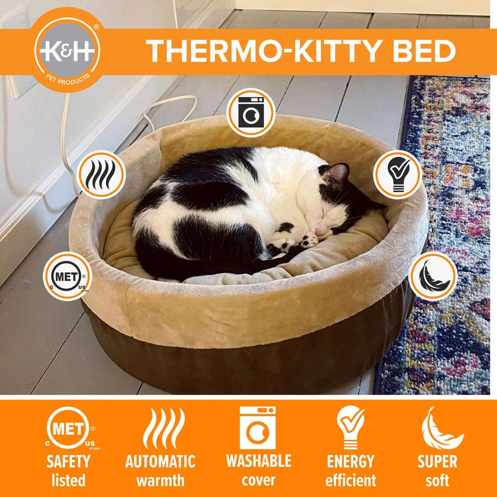 K&H Pet Products Thermo-Kitty Bed Indoor Heated Cat Bed – Safe, Energy Efficient & Washable