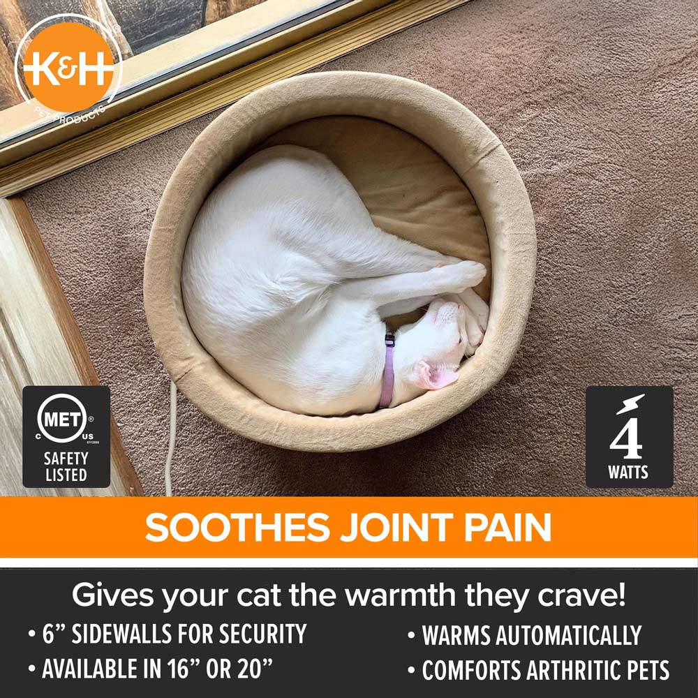 K&H Pet Products Thermo-Kitty Bed Indoor Heated Cat Bed – Safe, Energy Efficient & Washable