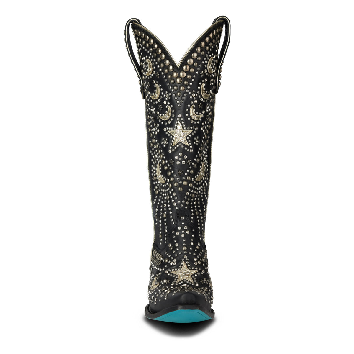 Celestial Themed Southwestern Style Boots In Deep Onyx Luxurious Leather For Women