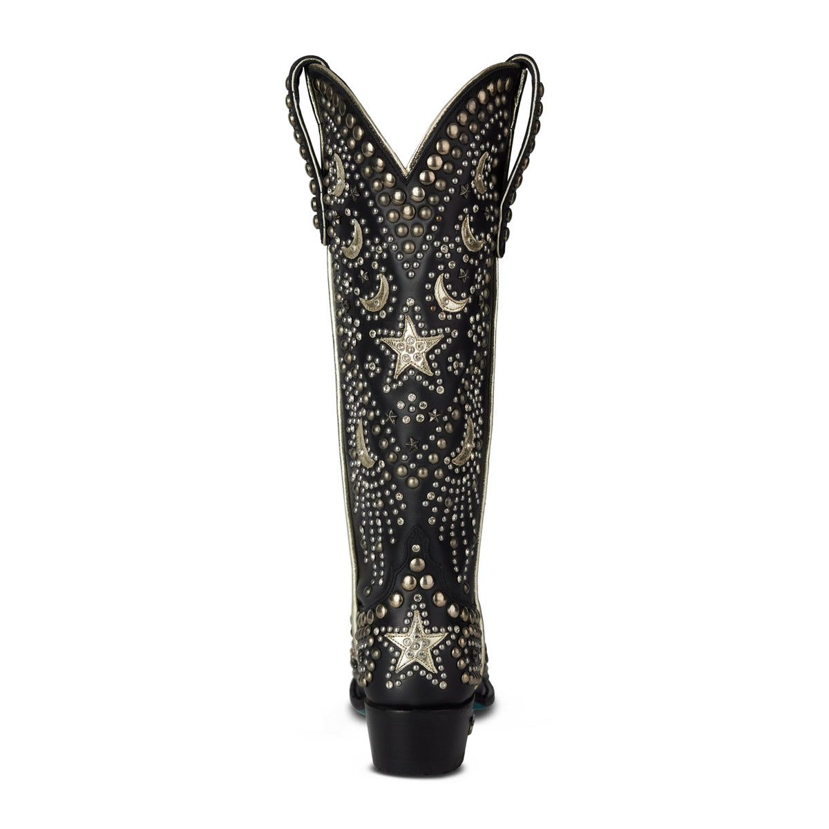 Celestial Themed Southwestern Style Boots In Deep Onyx Luxurious Leather For Women