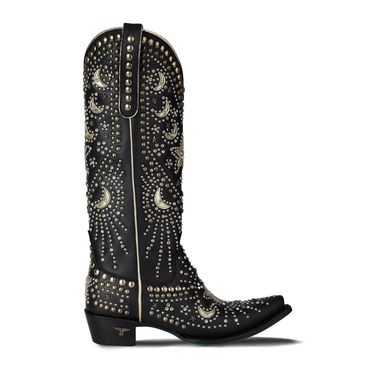 Celestial Themed Southwestern Style Boots In Deep Onyx Luxurious Leather For Women