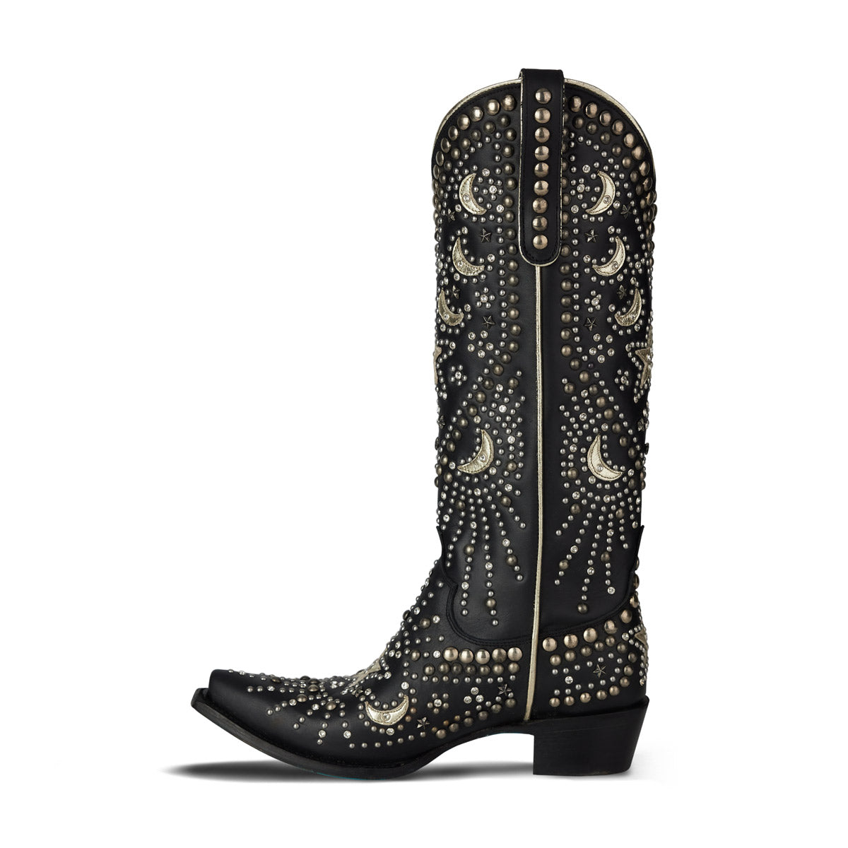 Celestial Themed Southwestern Style Boots In Deep Onyx Luxurious Leather For Women