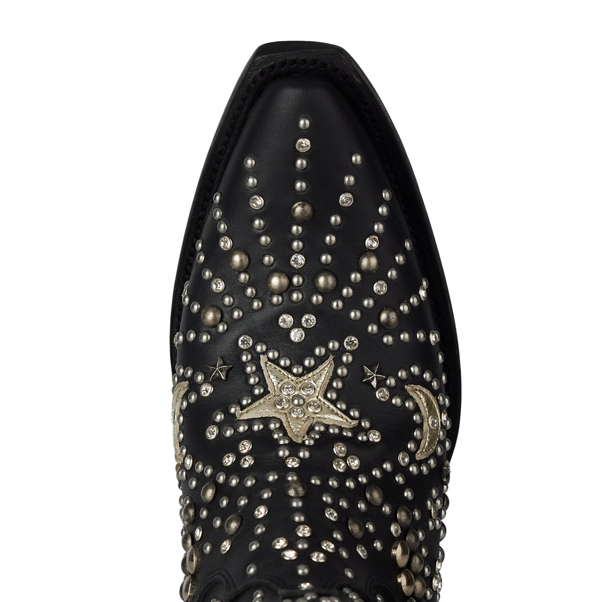 Celestial Themed Southwestern Style Boots In Deep Onyx Luxurious Leather For Women