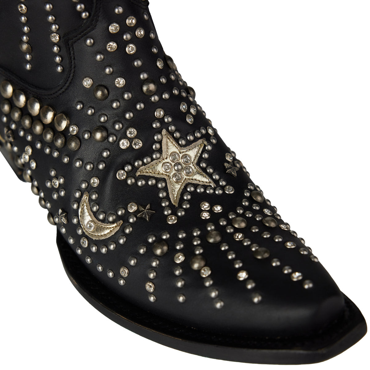 Celestial Themed Southwestern Style Boots In Deep Onyx Luxurious Leather For Women